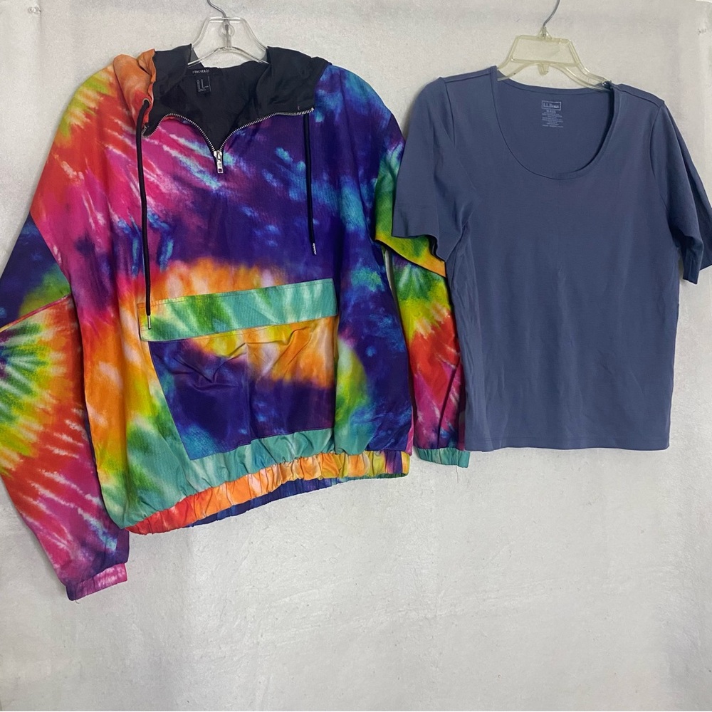 BUNDLE Multicolor Tie-Dye Hoodie and Blue Tee Set